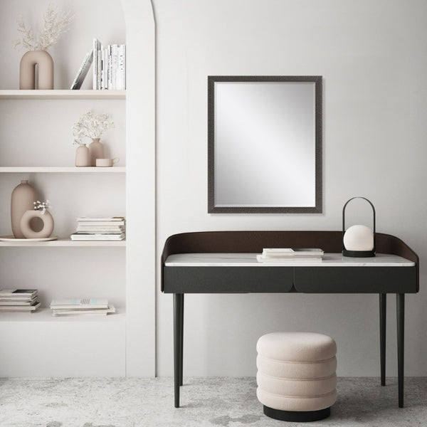 31 Inch Solid Wood Accent Mirror with Dark Brown Finish for Entryway or Living Room