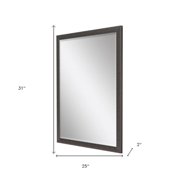 31 Inch Solid Wood Accent Mirror with Dark Brown Finish for Entryway or Living Room