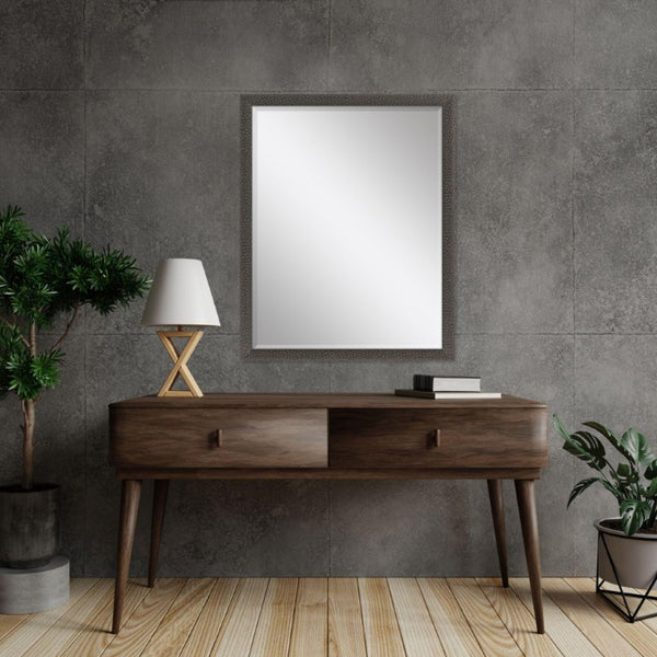 51 Inch Solid Wood Rectangular Wall Mirror with Rich Dark Brown Finish for Entryway