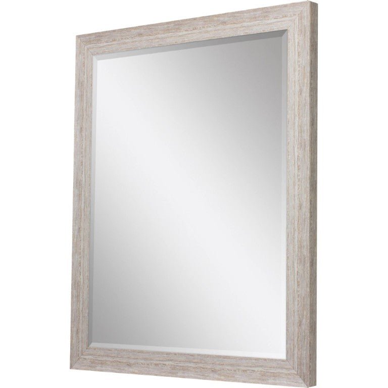 32 Inch Distressed White Wooden Frame Round Accent Mirror for Farmhouse Bedroom Decor