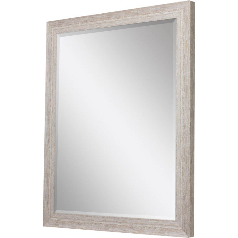 HomeRoots 34 Inch Distressed White Wood Frame Accent Mirror Rustic Farmhouse Wall Decor Piece 632850