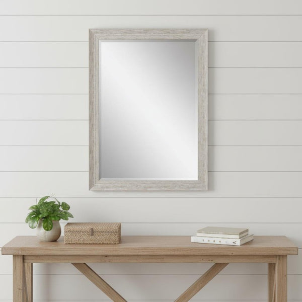 40 Inch Distressed White Wooden Framed Wall Mirror Farmhouse Accent Decor Piece