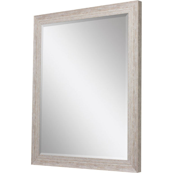 40 Inch Distressed White Wooden Framed Wall Mirror Farmhouse Accent Decor Piece