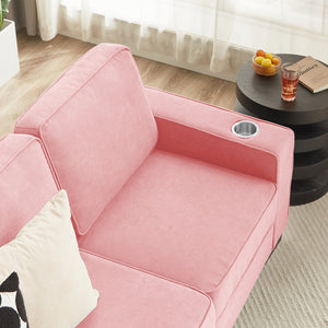 English Elm 83.86"Snowfleece Luxurious 3-Seater Sofa with High-Density Sponge & Spring Support, Cozy Velvet Pink W1359P215067