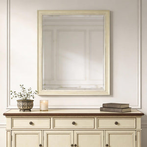 52 Inch Ivory Weathered Wooden Framed Decorative Wall Mirror for Living Room
