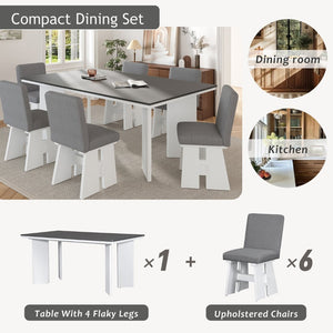 English Elm Topmax Contemporary Six Seat Rubberwood Dining Set with Linen Upholstered Chairs SP000077AAE