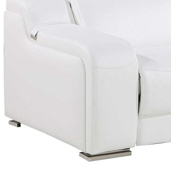 HomeRoots 103" Contemporary Reclining Sofa with USB Charging, Pocket Springs, and Elegant Silver Legs 632867