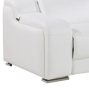 HomeRoots 129" Contemporary USB Reclining Sofa with Silver Legs - Stylish Comfort for Modern Living Spaces 632869