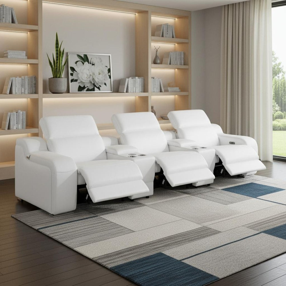 HomeRoots 129" Contemporary USB Reclining Sofa with Silver Legs - Stylish Comfort for Modern Living Spaces 632869