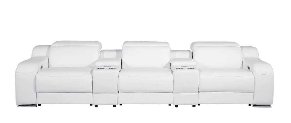 HomeRoots 129" Contemporary USB Reclining Sofa with Silver Legs - Stylish Comfort for Modern Living Spaces 632869
