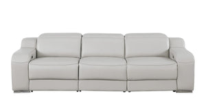 HomeRoots 103" Italian Leather Reclining Sofa with USB Ports and Chrome Legs for Modern Living Room Comfort LIGHT GRAY 632871