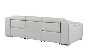 HomeRoots 103" Italian Leather Reclining Sofa with USB Ports and Chrome Legs for Modern Living Room Comfort LIGHT GRAY 632871