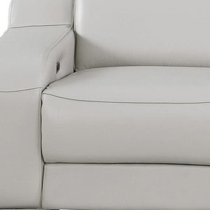 HomeRoots 103" Italian Leather Reclining Sofa - Modern Comfort, USB Charging, and Elegant Design for Living Rooms LIGHT GRAY 632872