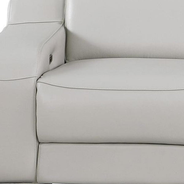 HomeRoots 103" Italian Leather Reclining Sofa - Modern Comfort, USB Charging, and Elegant Design for Living Rooms LIGHT GRAY 632872