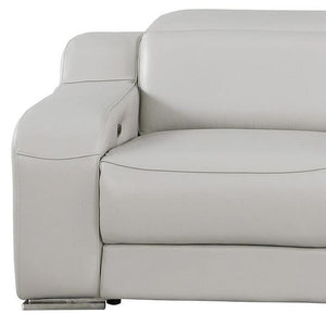 HomeRoots 103" Italian Leather Reclining Sofa - Modern Comfort, USB Charging, and Elegant Design for Living Rooms LIGHT GRAY 632872