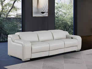 HomeRoots 103" Italian Leather Reclining Sofa - Modern Comfort, USB Charging, and Elegant Design for Living Rooms LIGHT GRAY 632872