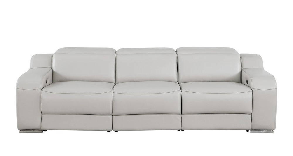 HomeRoots 103" Italian Leather Reclining Sofa - Modern Comfort, USB Charging, and Elegant Design for Living Rooms LIGHT GRAY 632872