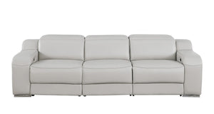 HomeRoots 103" Italian Leather Reclining Sofa - Modern Comfort, USB Charging, and Elegant Design for Living Rooms LIGHT GRAY 632872