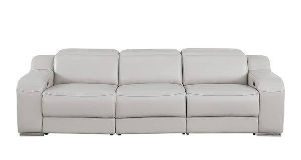 HomeRoots 103" Italian Leather Reclining Sofa - Modern Comfort, USB Charging, and Elegant Design for Living Rooms LIGHT GRAY 632872
