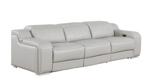 HomeRoots 103" Italian Leather Reclining Sofa - Modern Comfort, USB Charging, and Elegant Design for Living Rooms LIGHT GRAY 632872