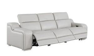 HomeRoots 103" Italian Leather Reclining Sofa - Modern Comfort, USB Charging, and Elegant Design for Living Rooms LIGHT GRAY 632872