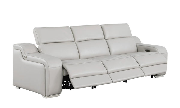 HomeRoots 103" Italian Leather Reclining Sofa - Modern Comfort, USB Charging, and Elegant Design for Living Rooms LIGHT GRAY 632872