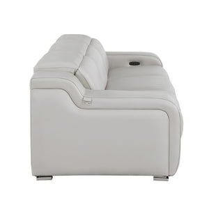 HomeRoots 103" Italian Leather Reclining Sofa - Modern Comfort, USB Charging, and Elegant Design for Living Rooms LIGHT GRAY 632872