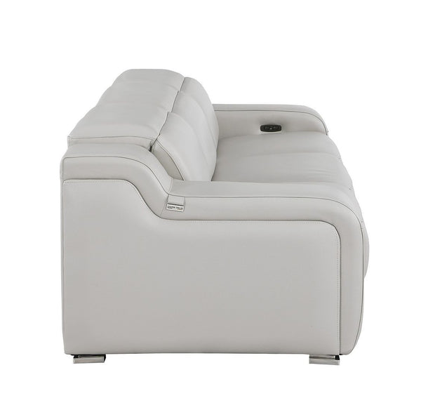 HomeRoots 103" Italian Leather Reclining Sofa - Modern Comfort, USB Charging, and Elegant Design for Living Rooms LIGHT GRAY 632872