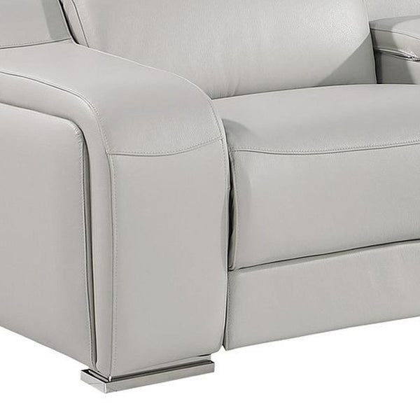 HomeRoots 129" Luxurious Italian Leather Reclining Sofa with USB Ports for Ultimate Comfort and Style LIGHT GRAY 632873