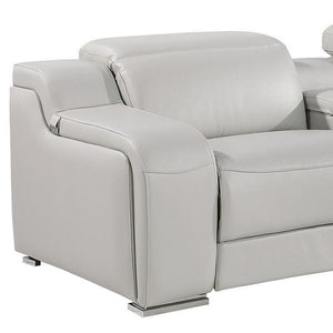 HomeRoots 129" Luxurious Italian Leather Reclining Sofa with USB Ports for Ultimate Comfort and Style LIGHT GRAY 632873