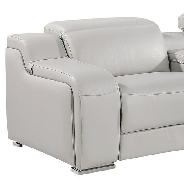 HomeRoots 129" Luxurious Italian Leather Reclining Sofa with USB Ports for Ultimate Comfort and Style LIGHT GRAY 632873
