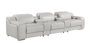 HomeRoots 129" Luxurious Italian Leather Reclining Sofa with USB Ports for Ultimate Comfort and Style LIGHT GRAY 632873
