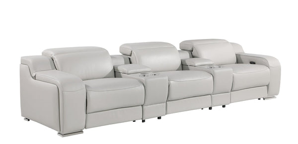 HomeRoots 129" Luxurious Italian Leather Reclining Sofa with USB Ports for Ultimate Comfort and Style LIGHT GRAY 632873