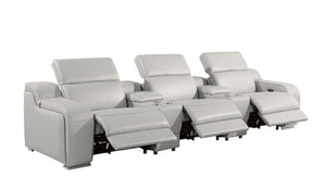 HomeRoots 129" Luxurious Italian Leather Reclining Sofa with USB Ports for Ultimate Comfort and Style LIGHT GRAY 632873