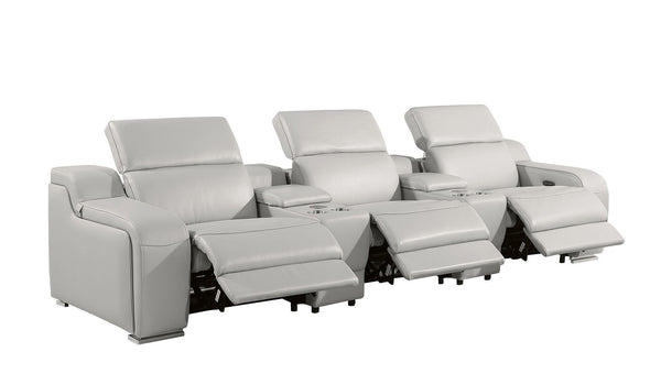 HomeRoots 129" Luxurious Italian Leather Reclining Sofa with USB Ports for Ultimate Comfort and Style LIGHT GRAY 632873