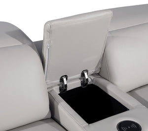 HomeRoots 129" Luxurious Italian Leather Reclining Sofa with USB Ports for Ultimate Comfort and Style LIGHT GRAY 632873