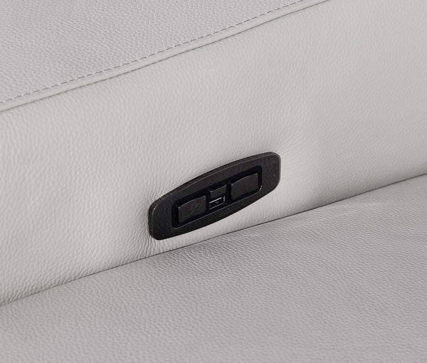 HomeRoots 129" Luxurious Italian Leather Reclining Sofa with USB Ports for Ultimate Comfort and Style LIGHT GRAY 632873