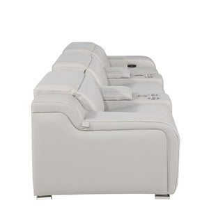 HomeRoots 129" Luxurious Italian Leather Reclining Sofa with USB Ports for Ultimate Comfort and Style LIGHT GRAY 632873