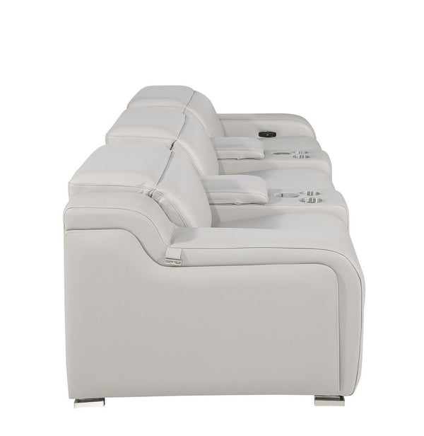 HomeRoots 129" Luxurious Italian Leather Reclining Sofa with USB Ports for Ultimate Comfort and Style LIGHT GRAY 632873
