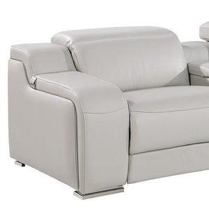 HomeRoots 169" Light Gray Italian Leather Sofa - Luxurious Reclining Design with USB Ports & Modern Style 632874
