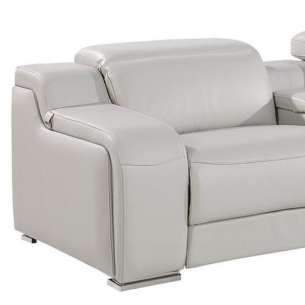 HomeRoots 169" Light Gray Italian Leather Sofa - Luxurious Reclining Design with USB Ports & Modern Style 632874