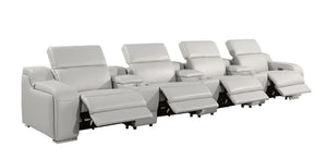 HomeRoots 169" Light Gray Italian Leather Sofa - Luxurious Reclining Design with USB Ports & Modern Style 632874