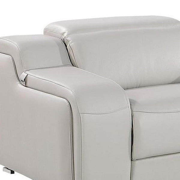 HomeRoots 169" Light Gray Italian Leather Sofa - Luxurious Reclining Design with USB Ports & Modern Style 632874