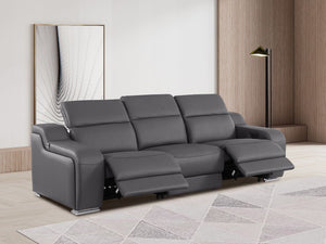 HomeRoots 103" Italian Leather Reclining Sofa with USB Ports and Chrome Legs for Modern Living Room Comfort DARK GRAY 632875