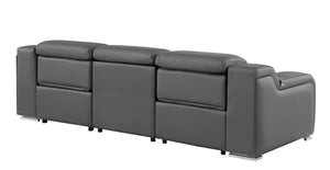 HomeRoots 103" Italian Leather Reclining Sofa with USB Ports and Chrome Legs for Modern Living Room Comfort DARK GRAY 632875