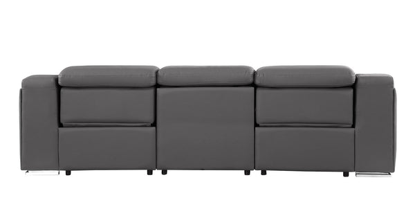HomeRoots 103" Italian Leather Reclining Sofa with USB Ports and Chrome Legs for Modern Living Room Comfort DARK GRAY 632875