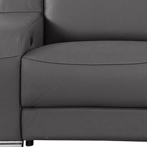 HomeRoots 103" Italian Leather Reclining Sofa with USB Ports and Chrome Legs for Modern Living Room Comfort DARK GRAY 632875