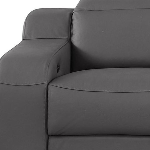 HomeRoots 103" Italian Leather Reclining Sofa - Modern Comfort, USB Charging, and Elegant Design for Living Rooms DARK GRAY 632876
