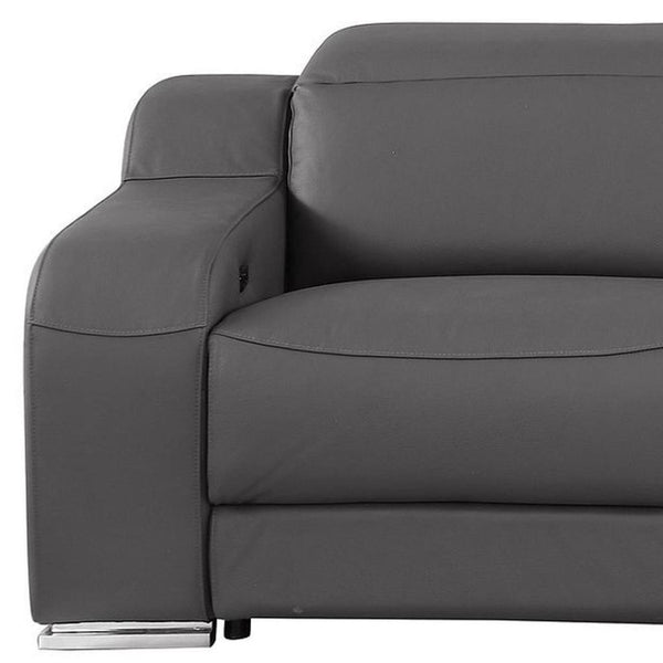 HomeRoots 103" Italian Leather Reclining Sofa - Modern Comfort, USB Charging, and Elegant Design for Living Rooms DARK GRAY 632876
