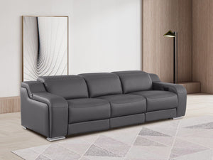 HomeRoots 103" Italian Leather Reclining Sofa - Modern Comfort, USB Charging, and Elegant Design for Living Rooms DARK GRAY 632876